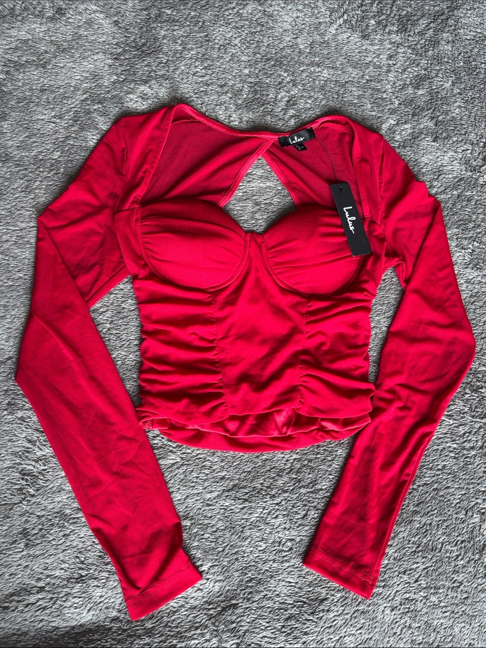 LULUS Red Long Sleeve Cutout Crop Top